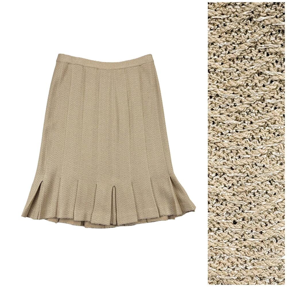 St. John for Saks Fifth Avenue Skirt VTG Size 4 Gold Metallic Knit Pleated USA